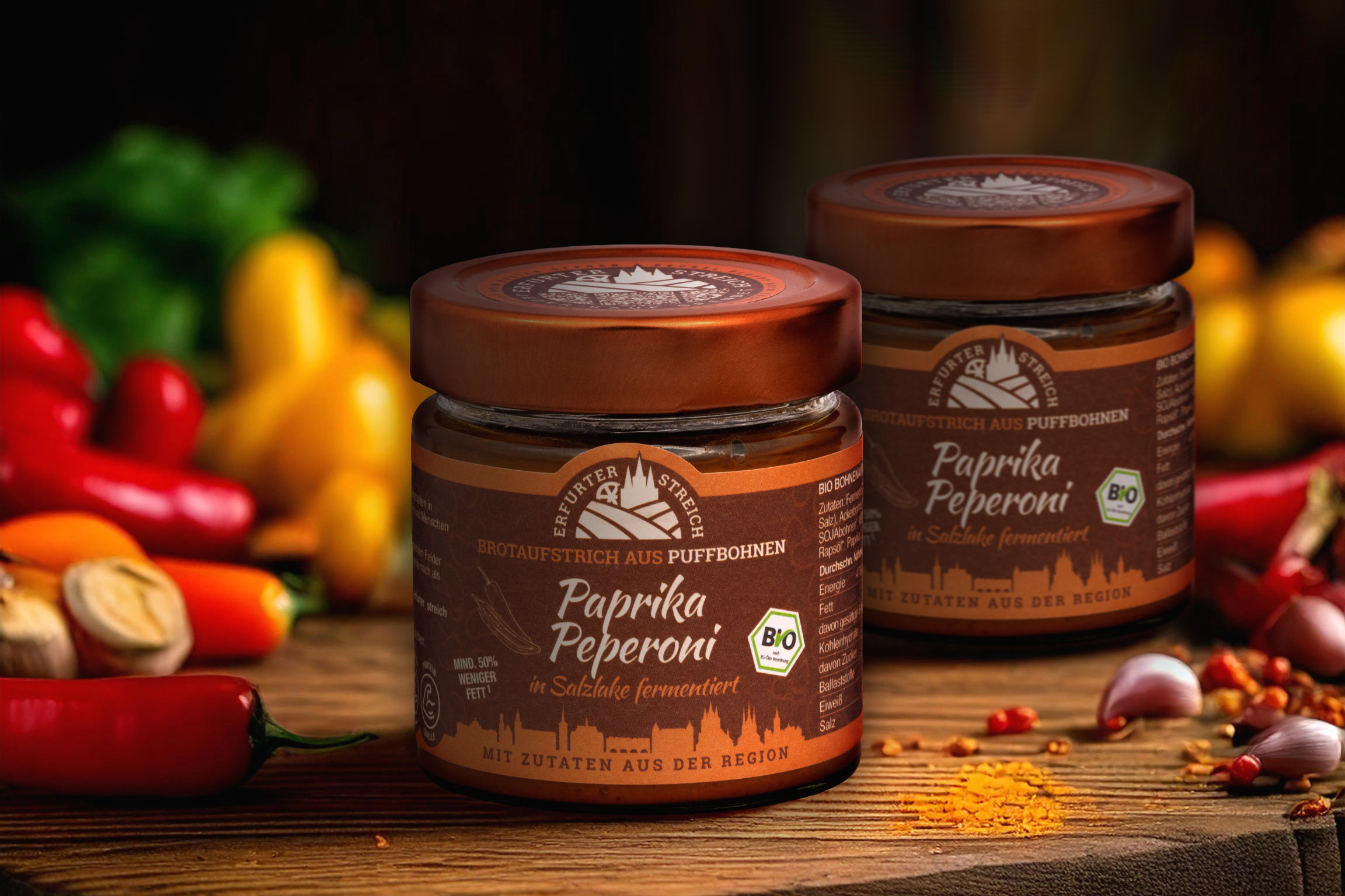 Bio Brotaufstrich „Paprika Peperoni“ in Salzlake fermentiert