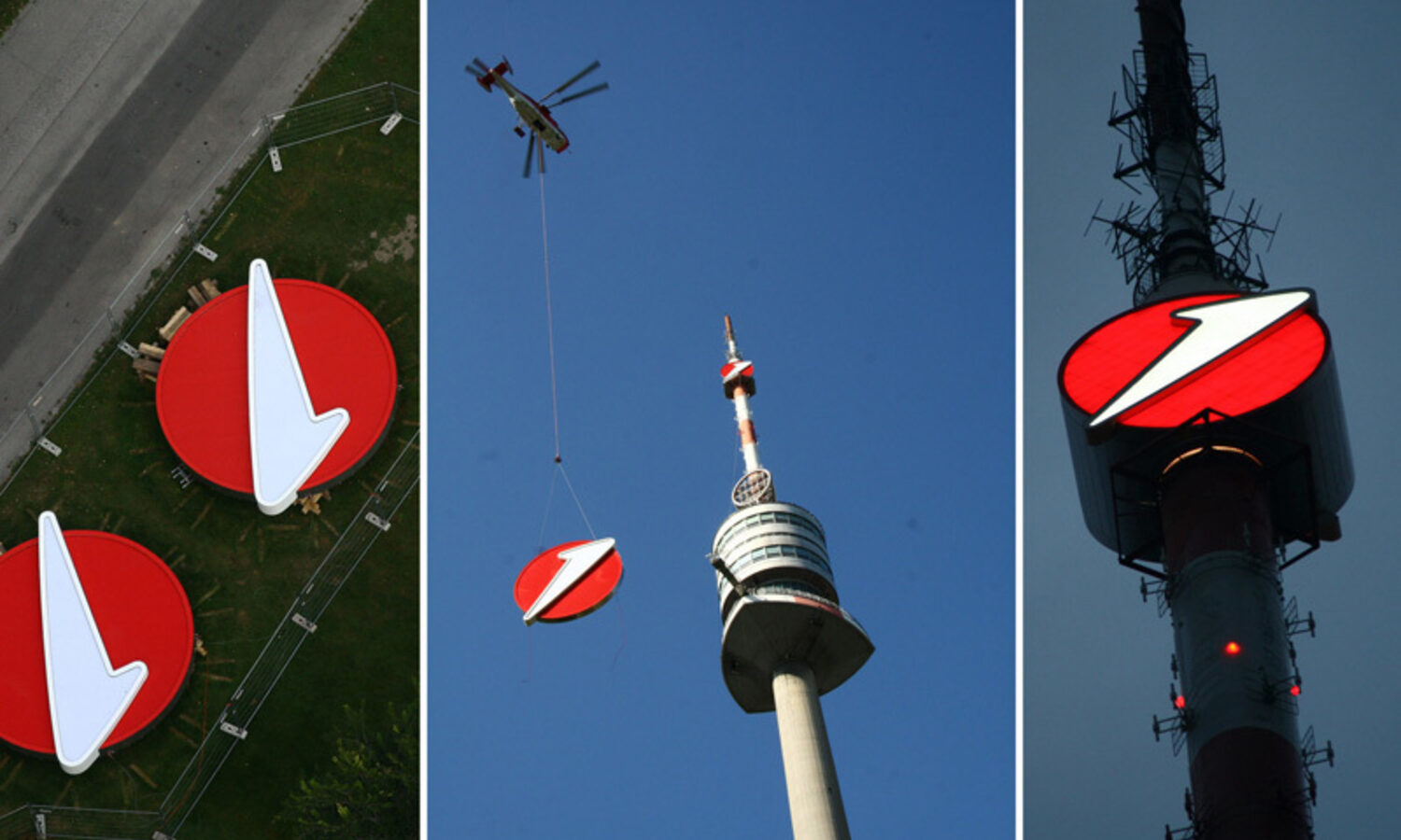 Sonderanlage Donauturm Wien – Logo-Montage per Hubschrauber