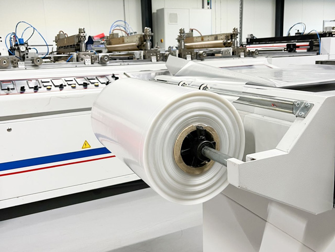 Beutelproduktion: Folienrolle auf der Maschine