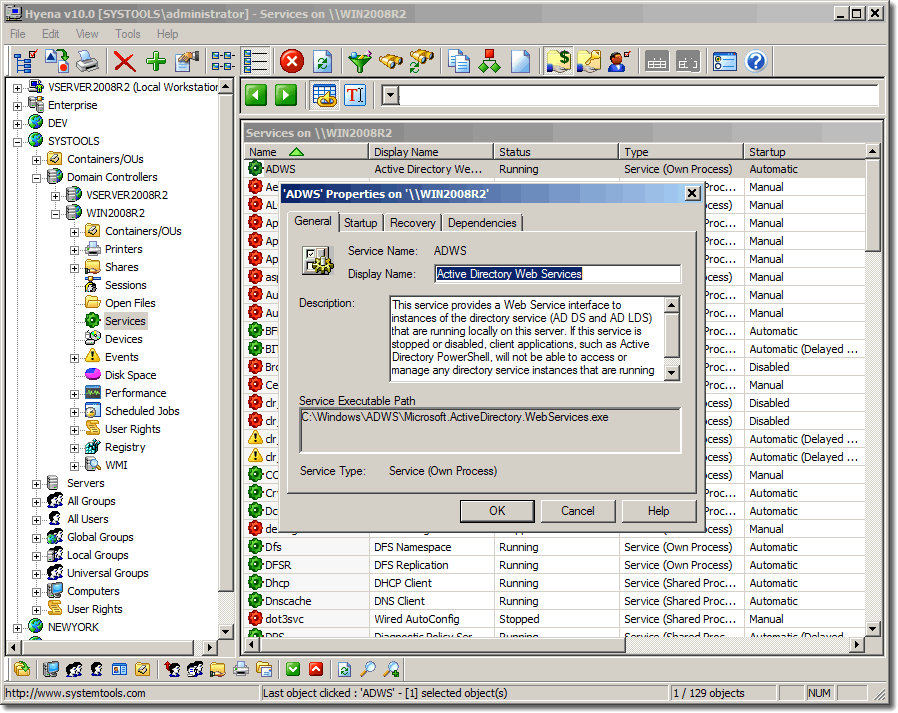 Hyena Service Administration – Verwaltung von Windows-Diensten