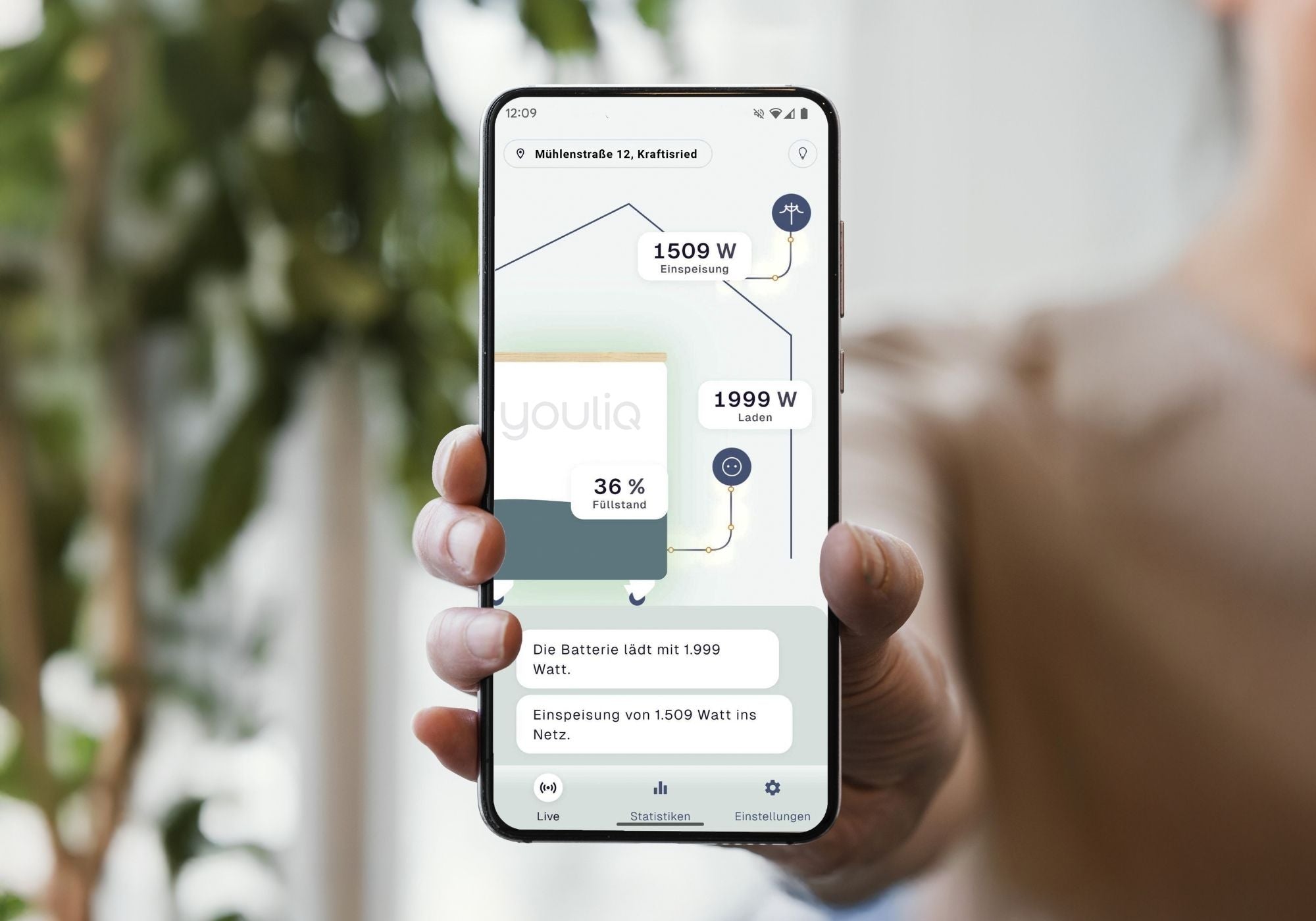 YOULIQ App mit Verbrauchs- und Ertragsdaten