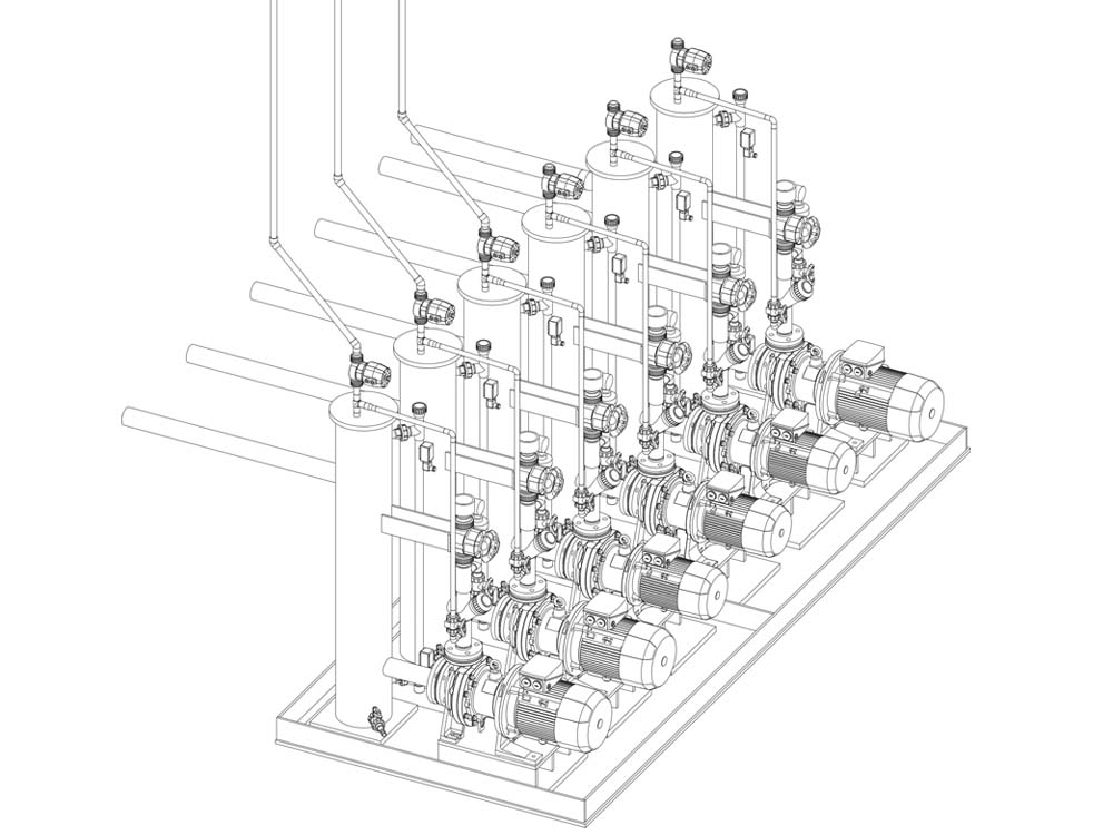 Technische Zeichnung einer Pumpstation aus dem Engineering