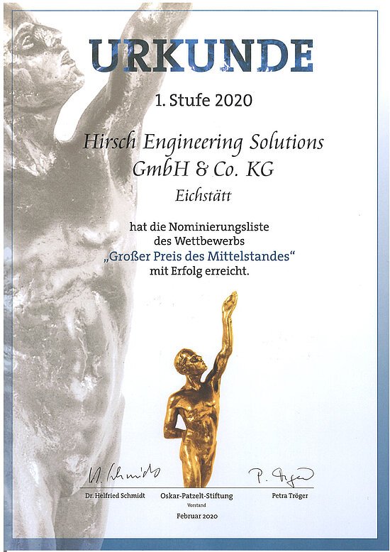 Urkunde Nominierung Großer Preis des Mittelstandes 2020