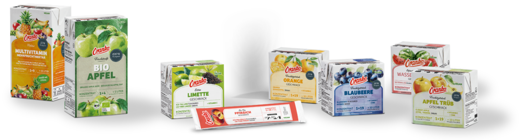 Oranka Produktportfolio (Tetra-Pak, Sachet, Flaschen)