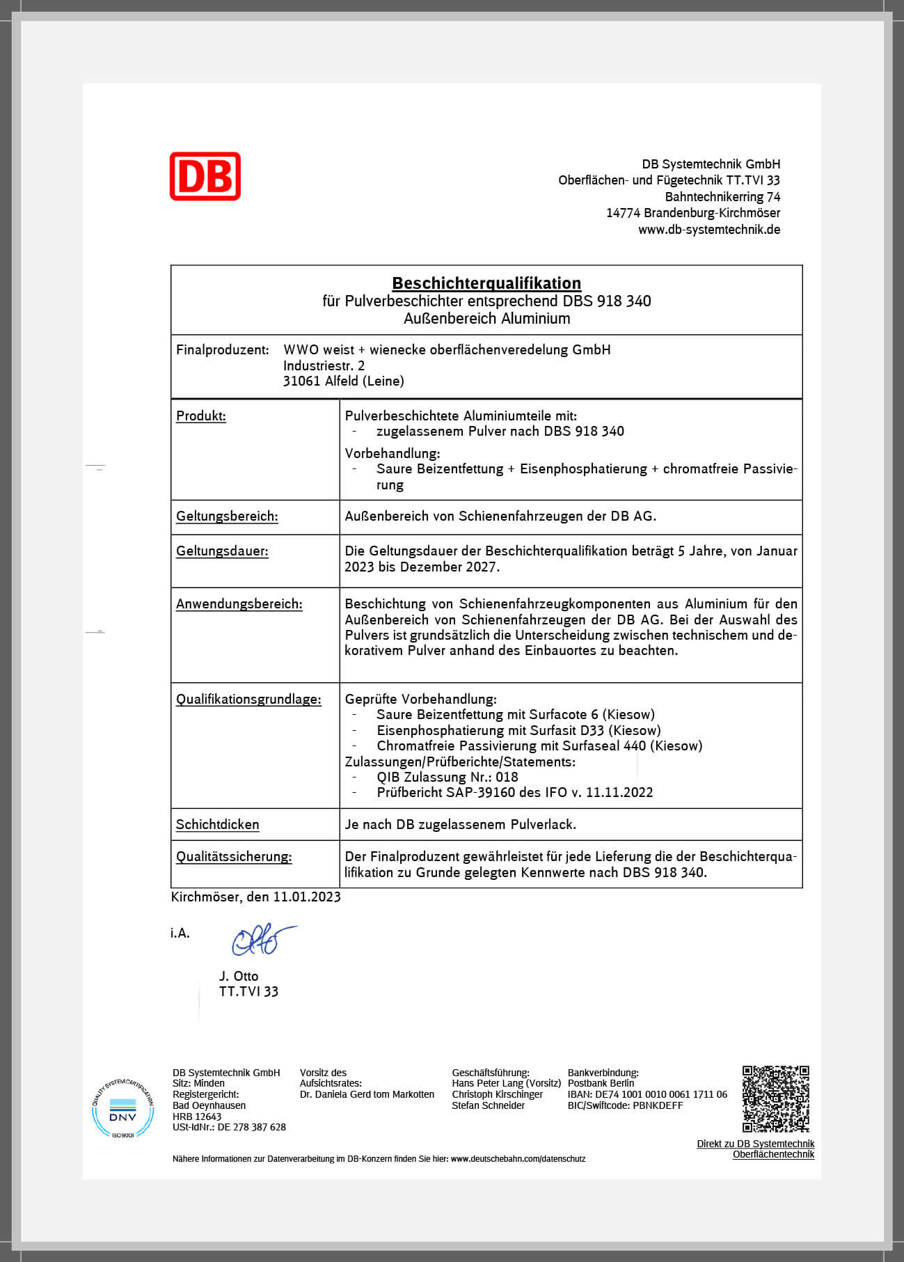 Pulverbeschichtete Aluminiumteile (DB-Qualifikation)