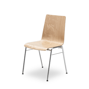 Stapelstuhl KS-87 mit Sitzschale aus Holz und verchromten Stuhlbeinen