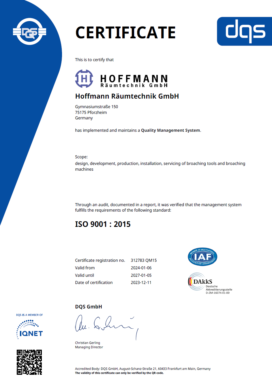 Qualitätsmanagementsystem-Zertifikat
