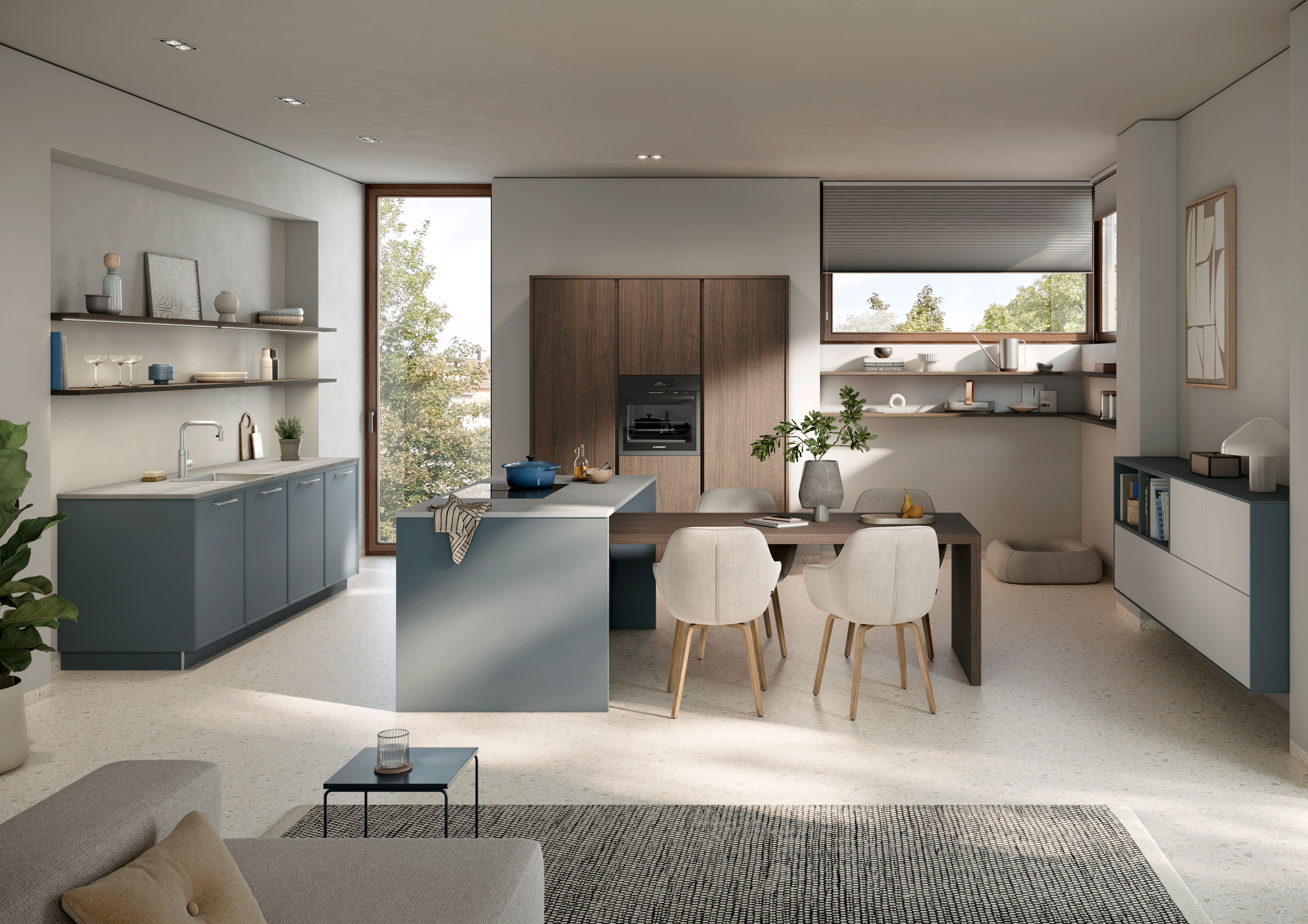 concept130 in Goya Enzianblau mit Tessin Walnuss natur