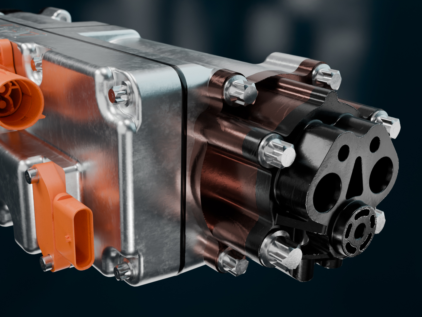 Detail einer Motor-Pumpen-Einheit für aktive Fahrwerksysteme