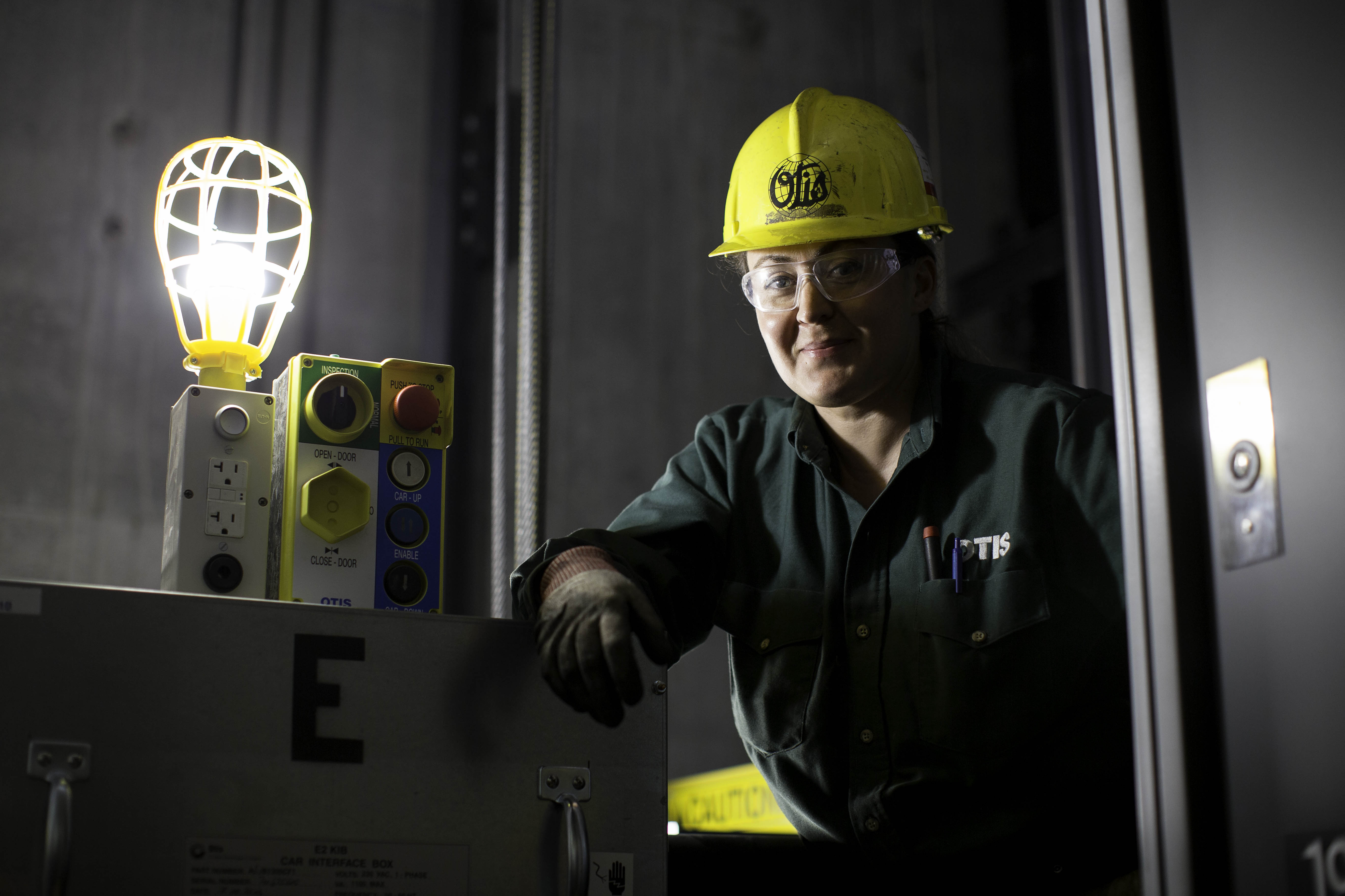 Service technician at an elevator system