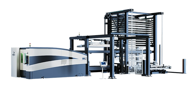 Faserlaser-Schneidmaschine integriert mit automatisiertem Blechlager und