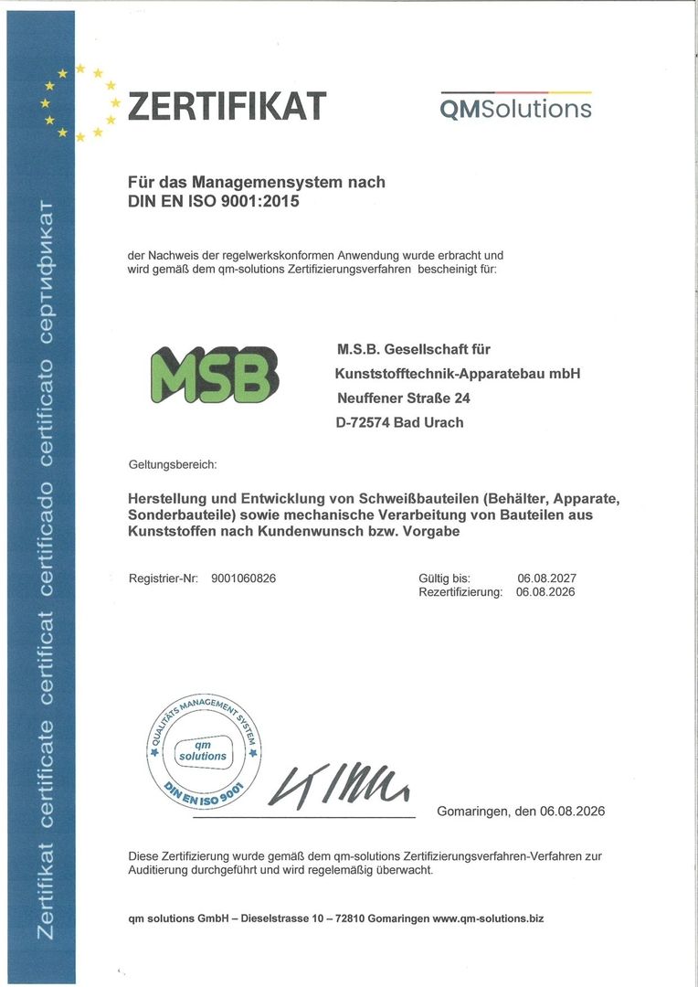Zertifizierung DIN EN ISO 9001:2015