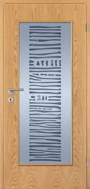 Interior door with sandblasted motif
