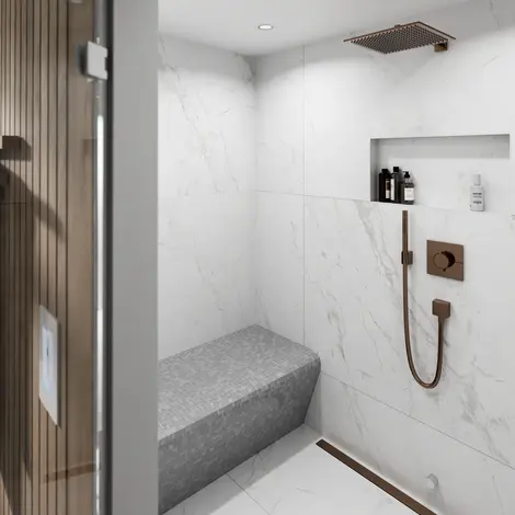 ModularSpa: bodengleiche Dusche mit Sitzbank