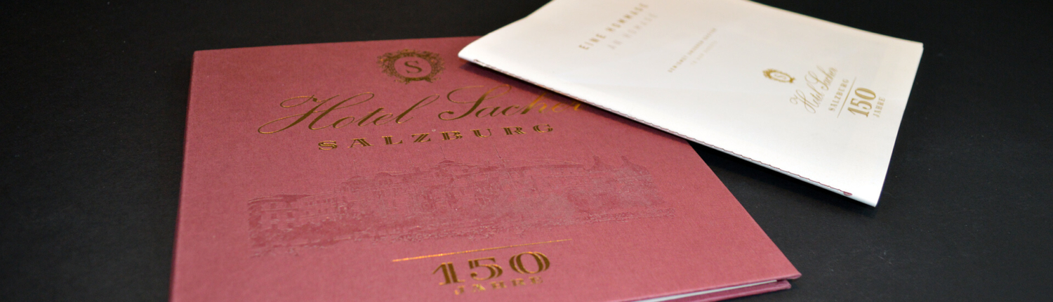 Anniversary folder Hotel Sacher with gold embossing
