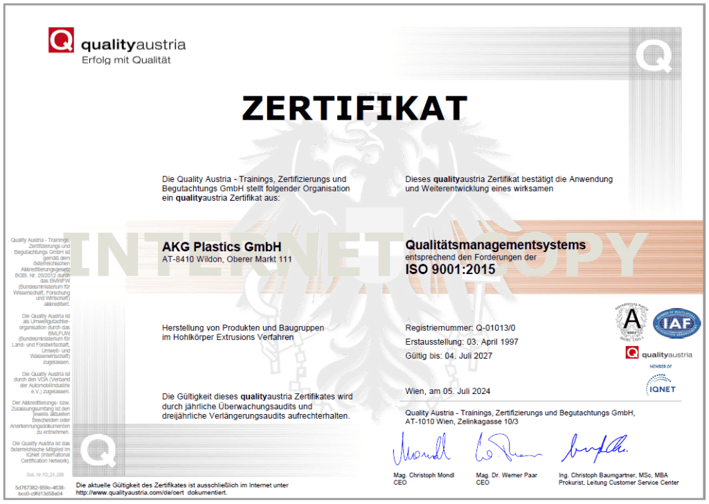 ISO 9001:2015 Zertifikat