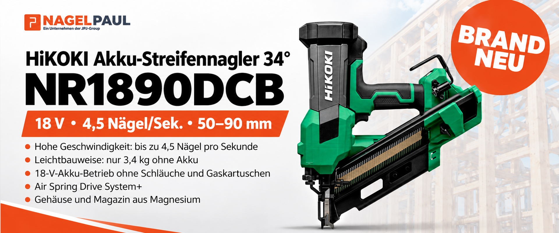 HiKOKI Akku-Streifennagler NR1890DCB