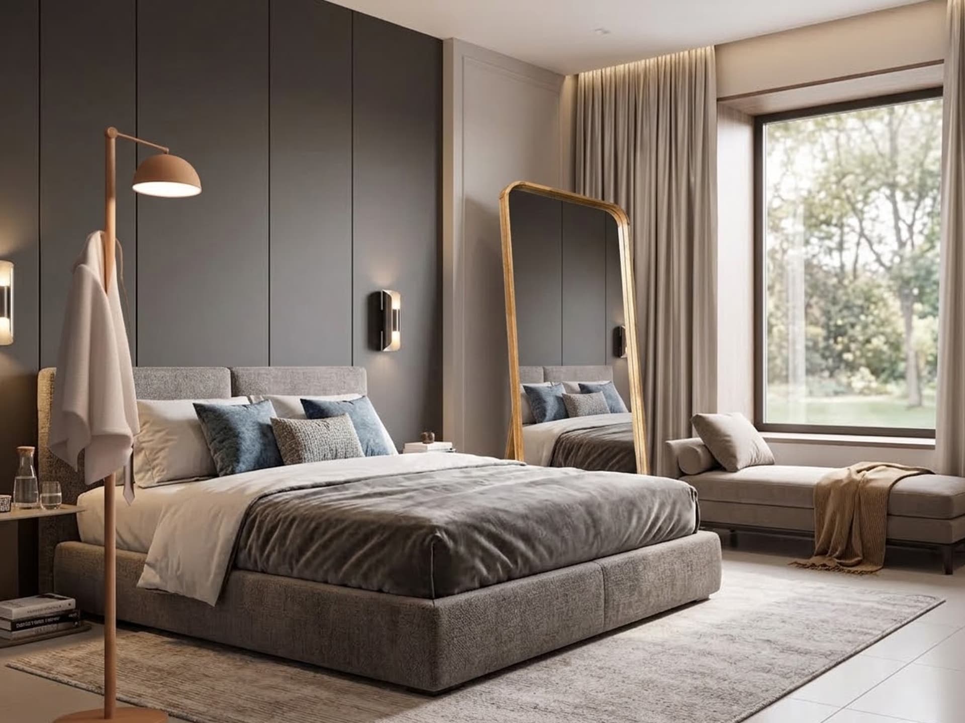 Schlafzimmer mit Garderobenspiegel