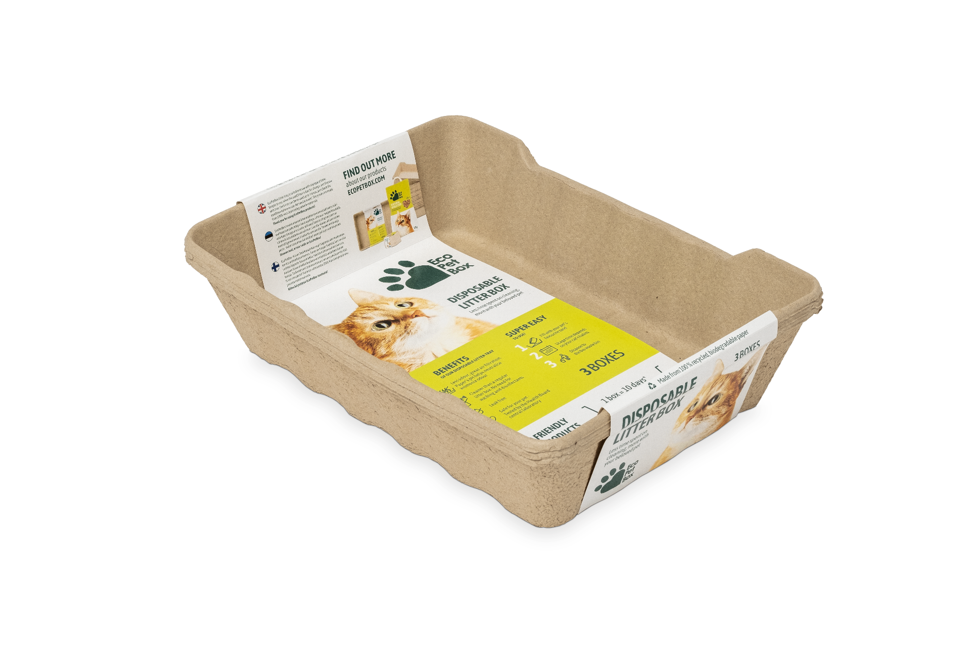 Disposable cardboard cat litter box, 3-pack