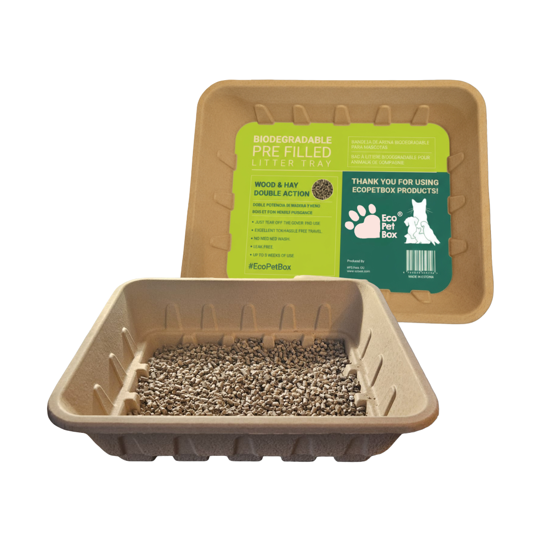 Pre-filled disposable cat litter box with wood litter