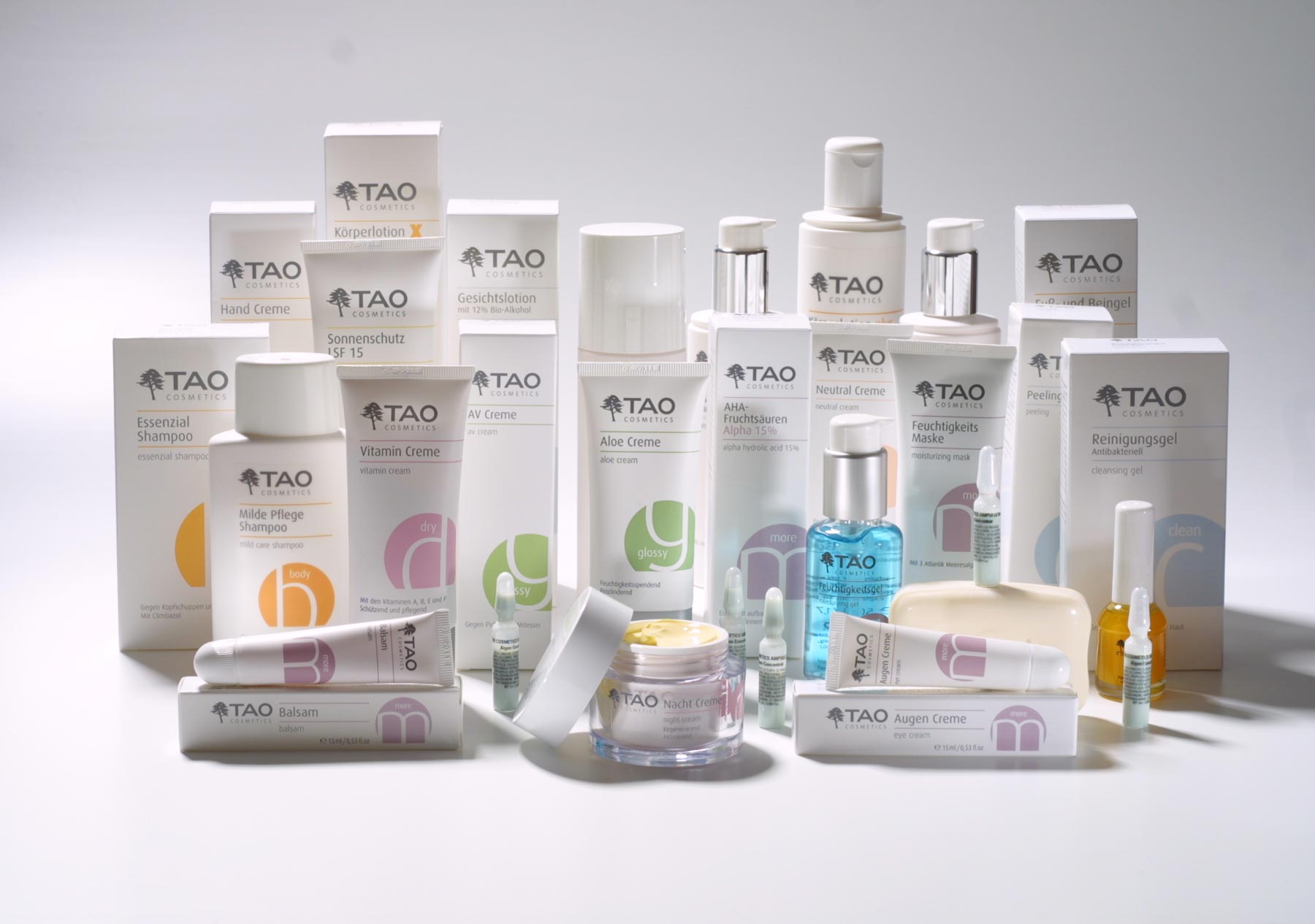Dermokosmetik-Produktlinien (TAO Clean, Dry, Body, Glossy, Light, Sun, Man)