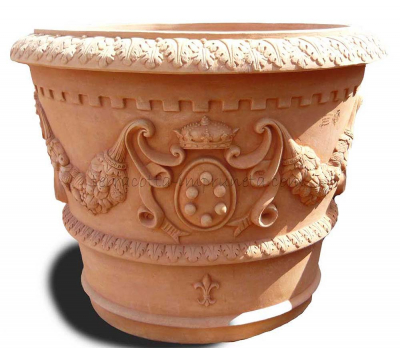 Barocker Terracotta-Topf mit Girlanden und Wappen