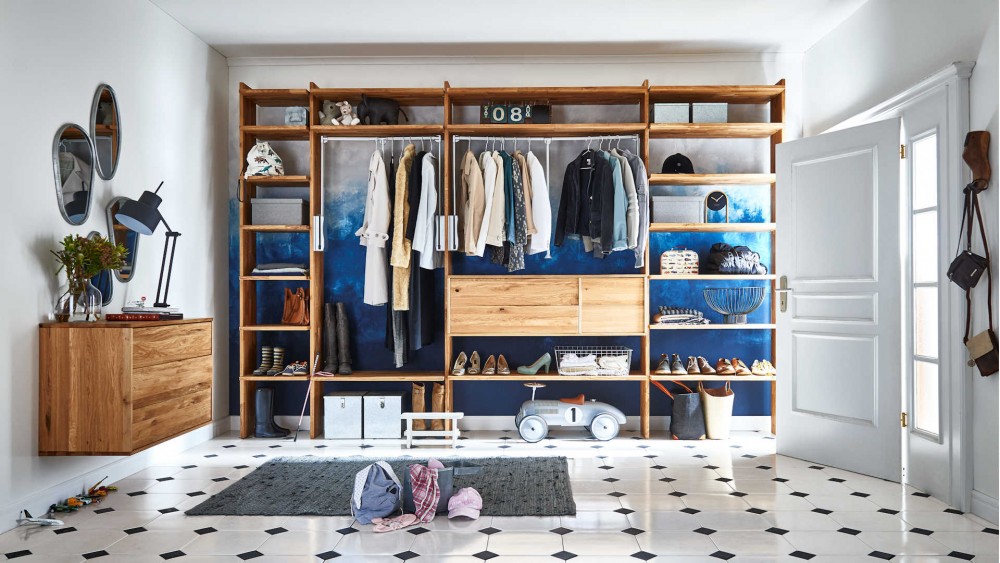 Solid wood hallway shelf