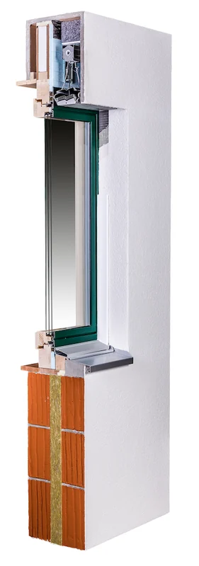 Facade section: louvered blinds with window set further inwards