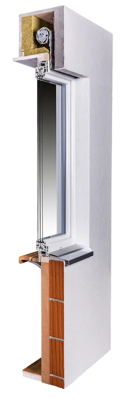 Facade section: internally mounted roller shutter box, sill on brackets