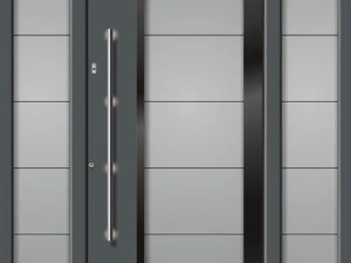 Wooden entrance door with vertical glazing bead