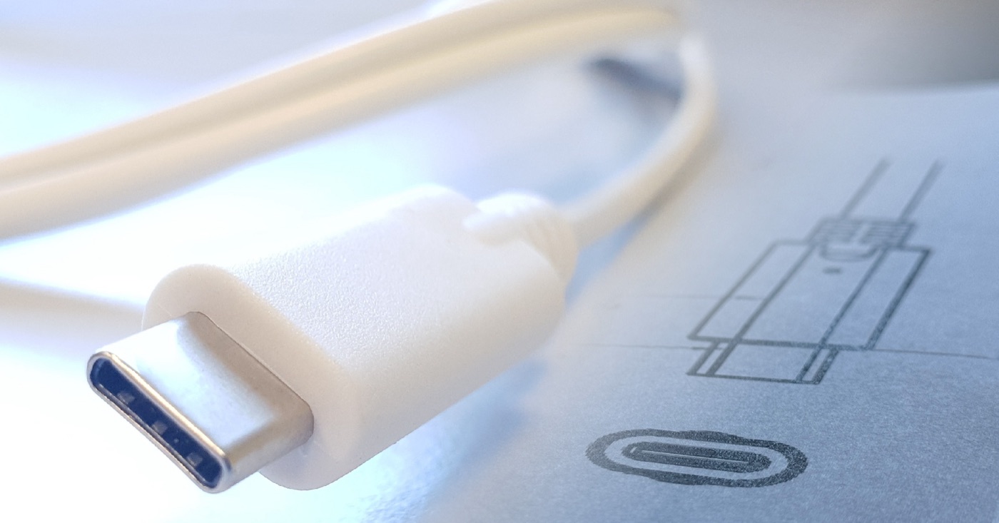 USB-C-Anschlusskabel auf technischer Zeichnung