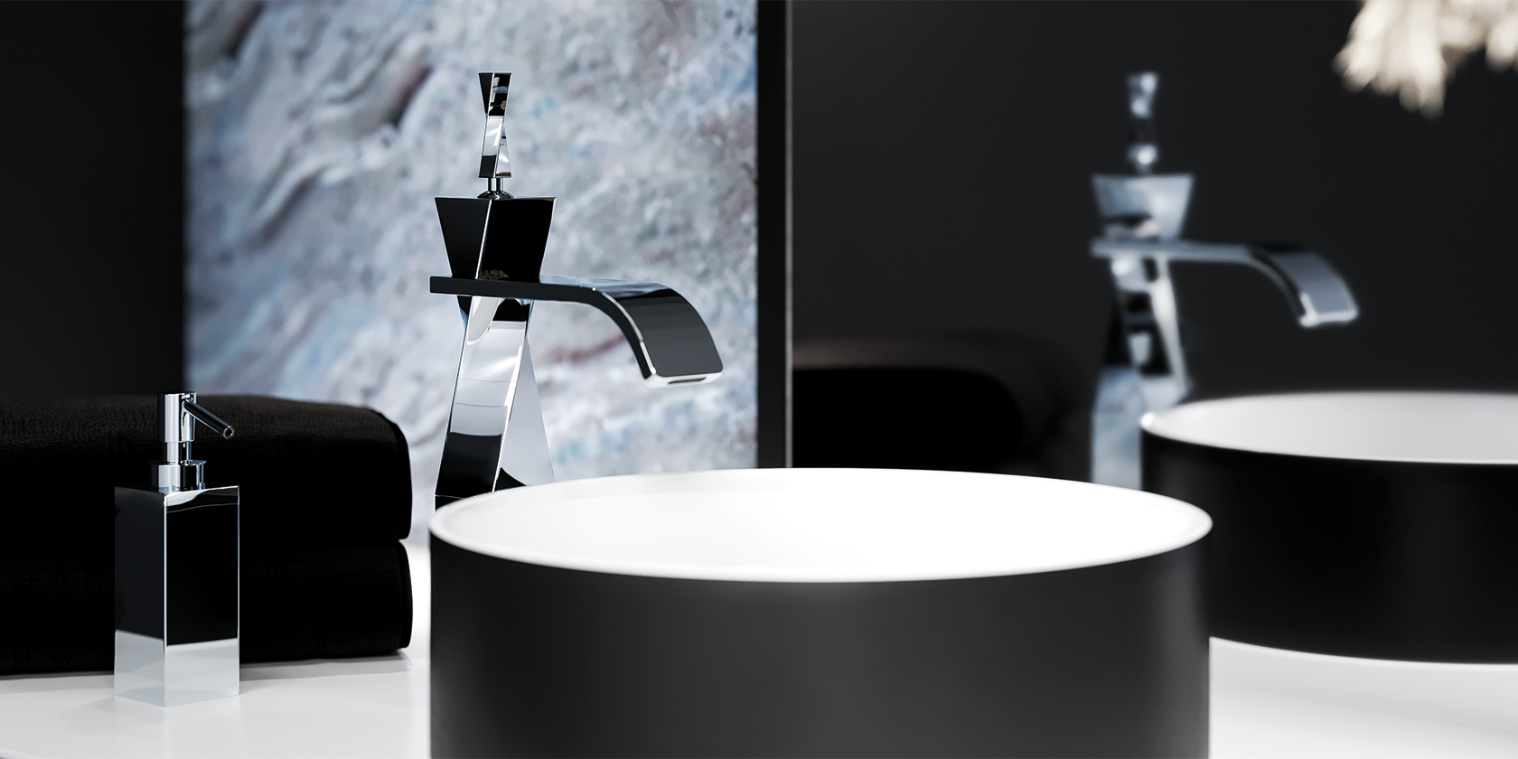 Waschtisch-1-Hand-Batterie und Accessoires der Serie Turn in Chrom