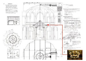 Konstruktionsplan der Lichtanlage für die Synagoge