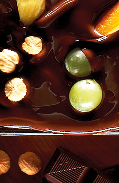 Confiserie (Schokofrüchte, Orangette, Rumbapflaumen, Likörmarillen)