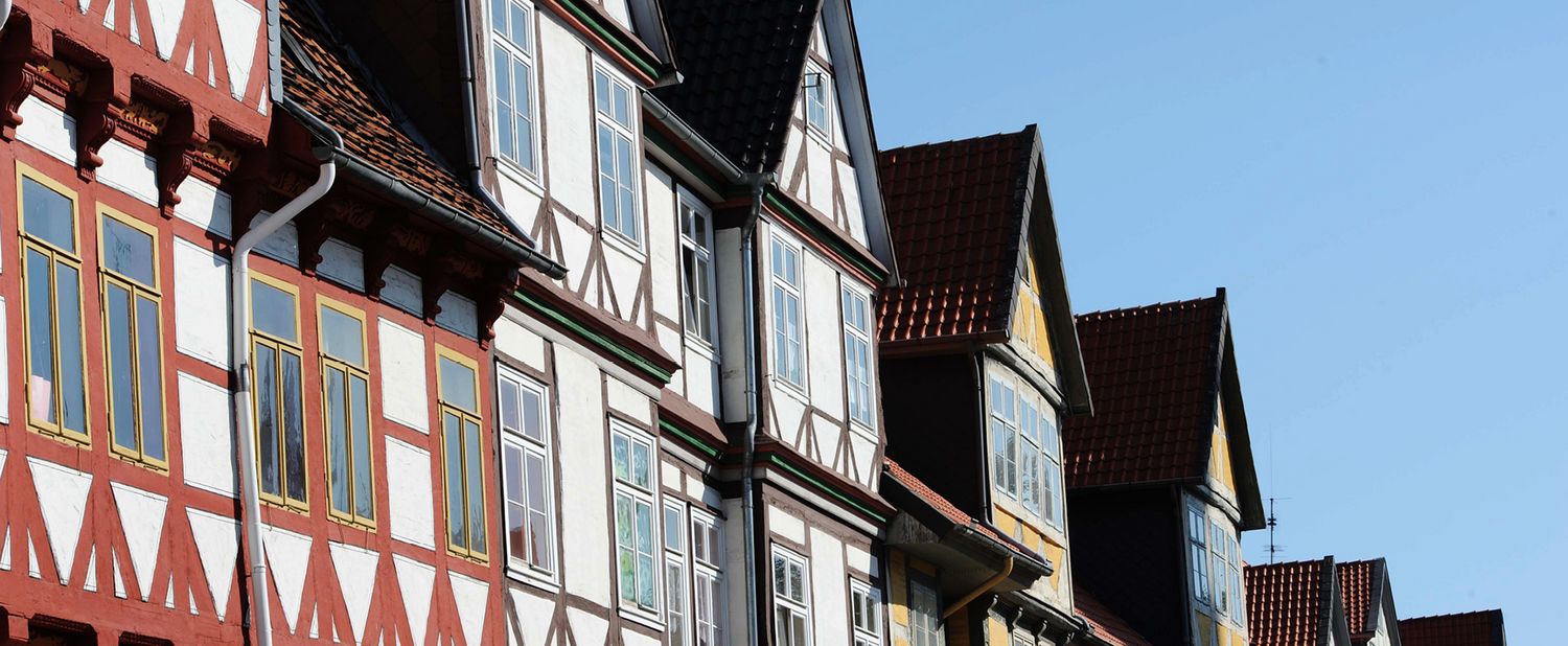 Residential construction project with half-timbered houses