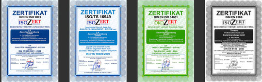Matrix zertifiziert nach DIN EN ISO 9001, ISO/TS 16949, DIN EN ISO 14001, DIN