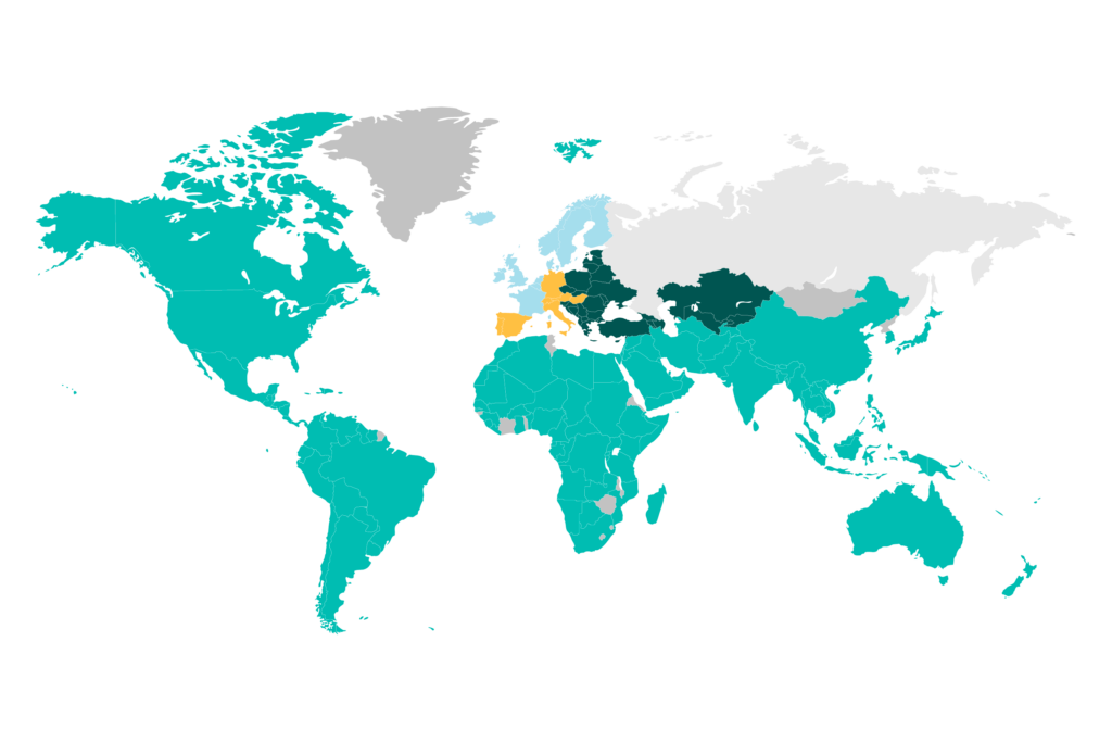 Lieferung in 83 Länder auf fünf Kontinenten