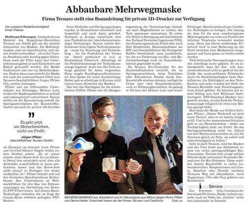 Mehrweg-Atemschutzmasken aus Arboblend und im Vakuumguss aus Silikon