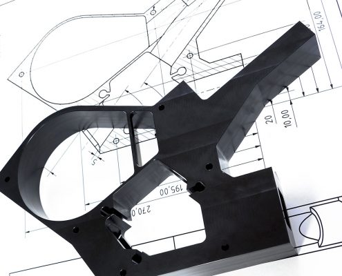 Bauteil auf technischer Zeichnung mit Maßangaben