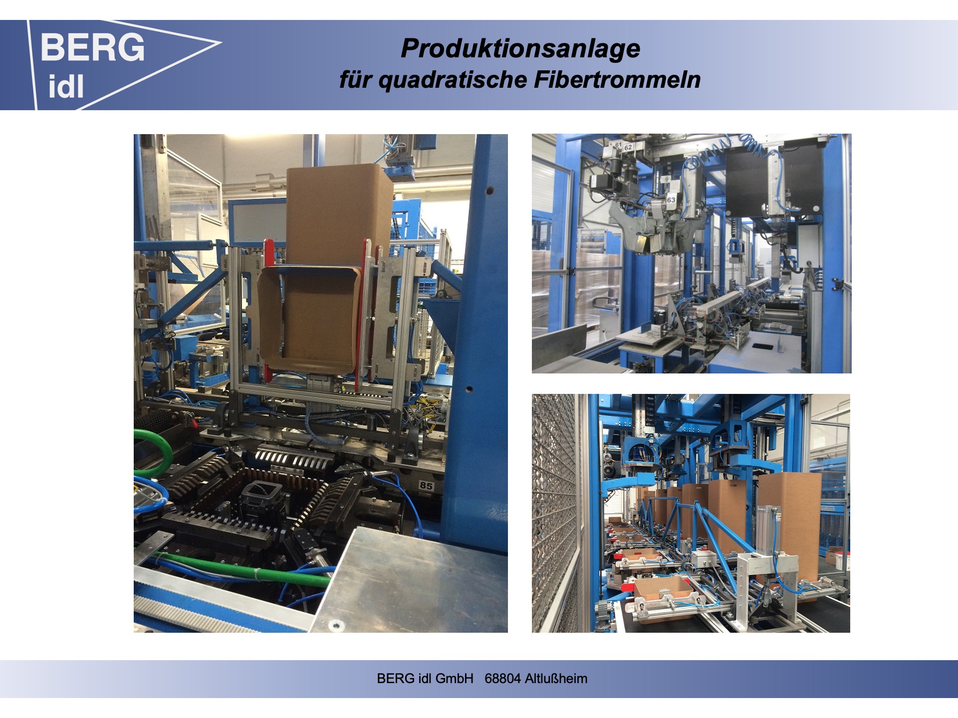 Produktionsanlage für quadratische Fibertrommeln