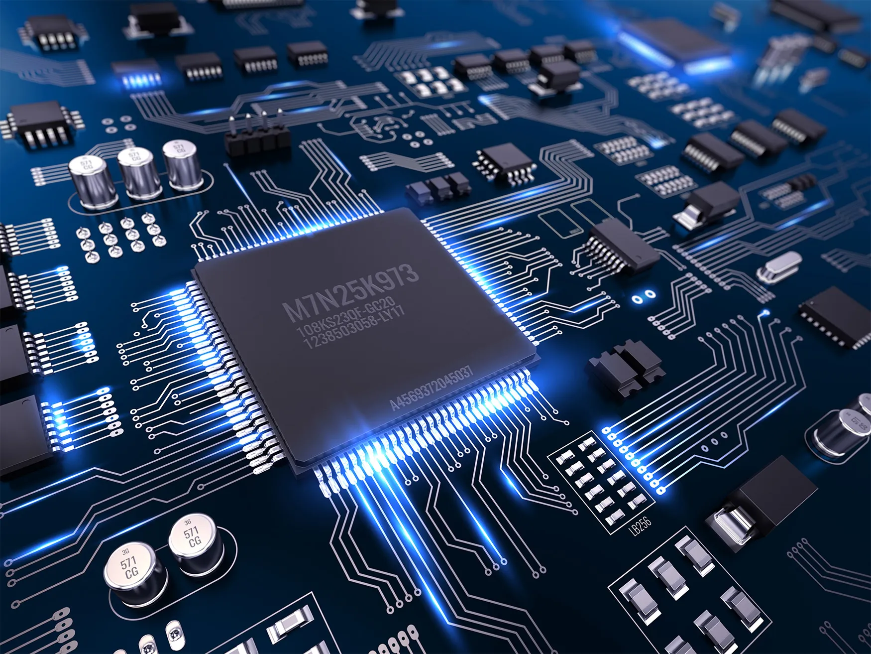 Bestückte Leiterplatte mit Mikrochip
