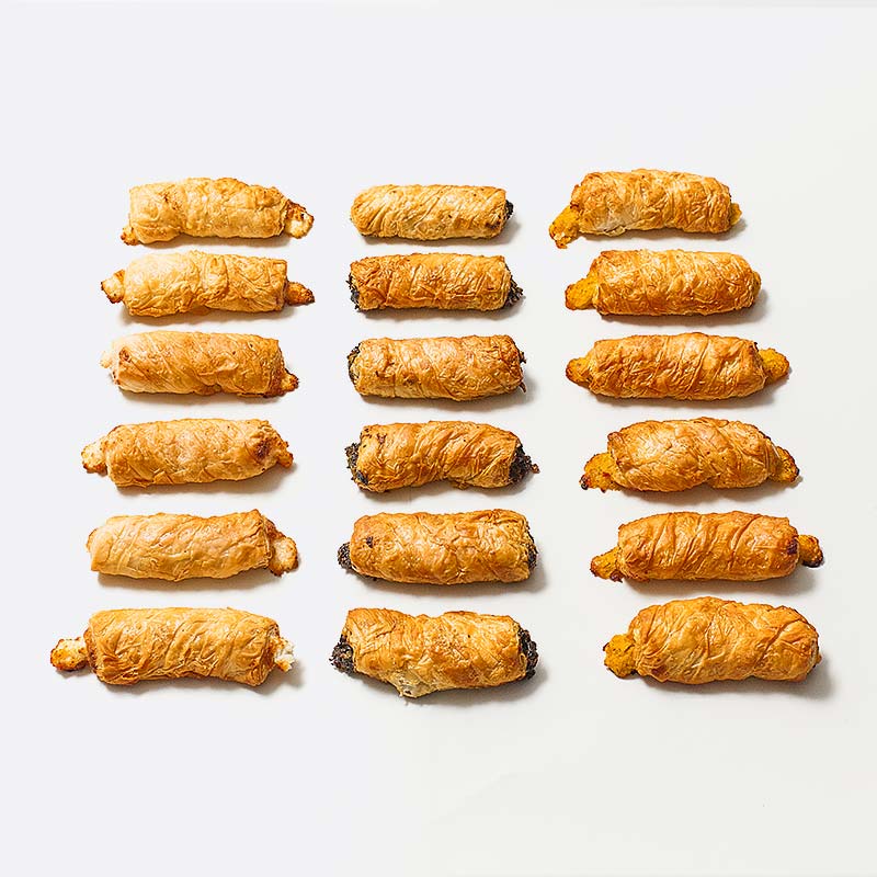 Platter of assorted mini börek, 18 pieces