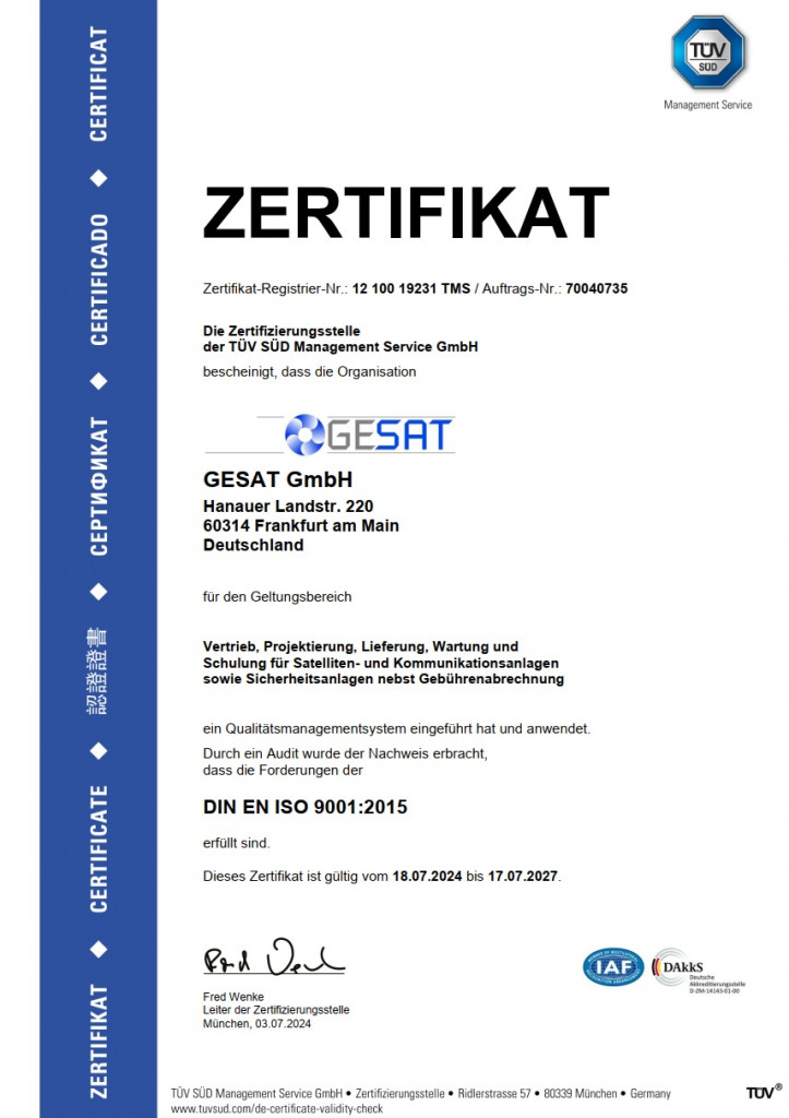 Zertifikat ISO 9001:2015