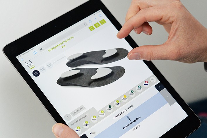 Einlagenkonfigurator auf Tablet