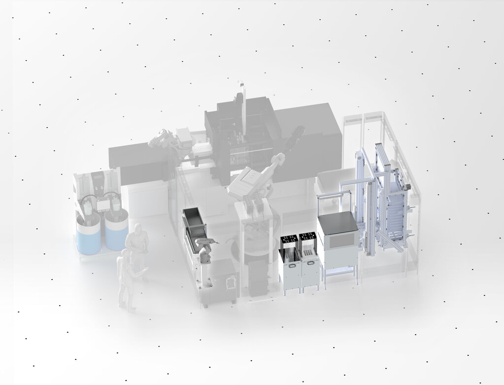 Automationslösung: Entformung, Druck, Qualitätsprüfung, Verpackung