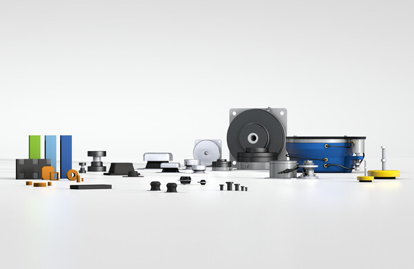 Schwingungsisolierende Platten, Gummi-Metall-Isolatoren, Luftfedern