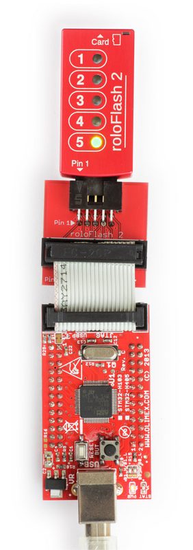 roloFlash 2 mit Adapter am STM32-Board