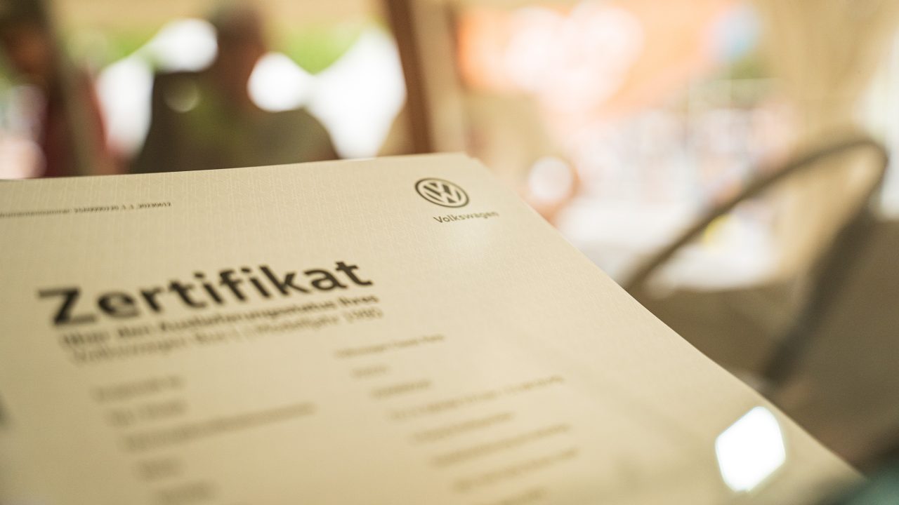 Das VW Zertifikat und Datenblatt