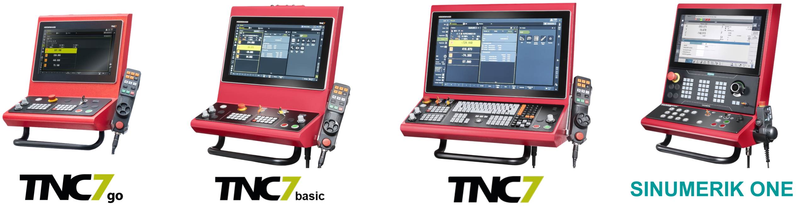 Steuerungsübersicht TNC7 go, TNC7 basic, TNC7 und SIEMENS ONE