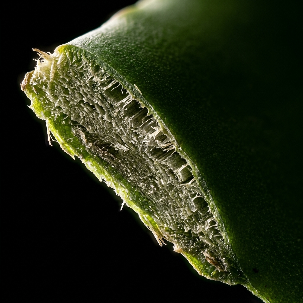 Comparison scalpel cut: frayed, crushed plant tissue